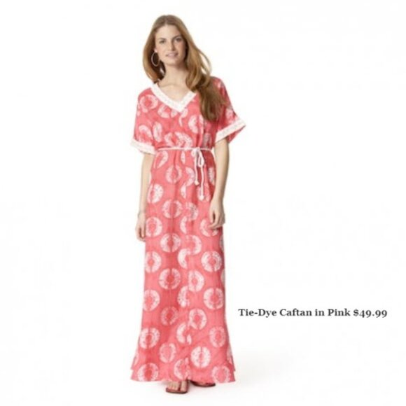 NWOT Size Medium Calypso St. Barth for Target silk pink white tie-dye caftan - Picture 2 of 11